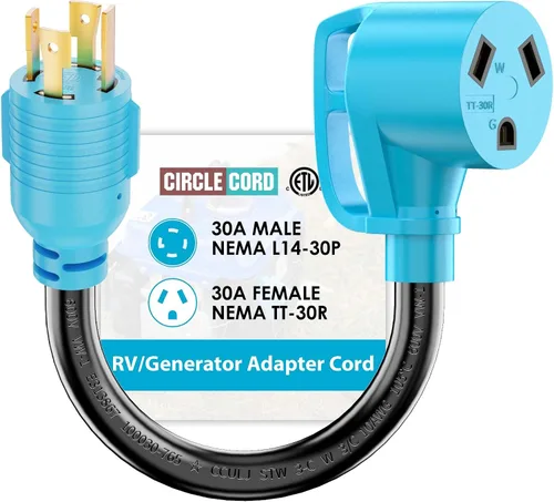 Miniatura 11 de CircleCord Cable adaptador NEMA L5-30P a L14-30R, adaptador de interruptor de transferencia de generador de 4 a 3 puntas, bloqueo giratorio