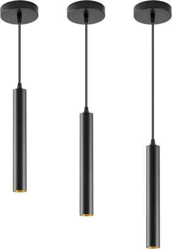 Miniatura 10 de Lámpara colgante LED moderna, foco colgante de techo regulable de 10 W, iluminación colgante de aluminio minimalista negro para isla de cocina