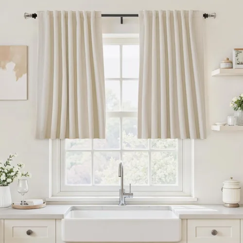 Miniatura 69 de UHITECH Cortinas cortas de lino de 24 pulgadas de largo para ventanas pequeñas de granja, cortinas opacas modernas para sala de estar, pestañas