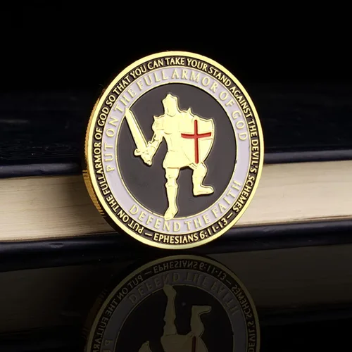 Miniatura 7 de Ponte la moneda de desafío de armadura completa de Dios, moneda conmemorativa de oración medallón coleccionable
