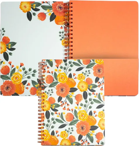 Steel Mill & Co - Cuaderno de espiral mini lindo, 8.25" x 6.25", diario con tapa dura y 160 páginas forradas, diseño floral naranja Anaranjado floral