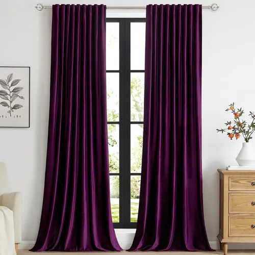 Miniatura 15 de PRIMROSE Cortinas de terciopelo champán de 63 pulgadas de largo para sala de estar, juego de 2 paneles opacos, bolsillo para barra, pestaña trasera