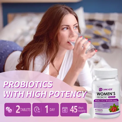 Miniatura 7 de OMOGS 2 probióticos para mujer, con extracto de arándano, prebióticos orgánicos y vitamina C, 90 mil millones de UFC, 18 cepas, ayudan a aumentar