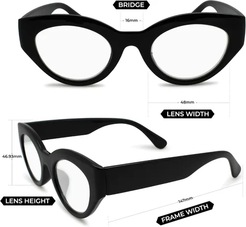 Miniatura 5 de Lentes de lectura negros con diseño de ojo de gato para mujer con fabricación resistente, anteojos gruesos y duraderos, lectores Cateye para mujer