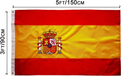 Miniatura 2 de Bandera de España de 3 x 5 pies, bandera española bordada, doble costura, rayas cosidas, para exteriores, interiores, 210D, resistente, bandera