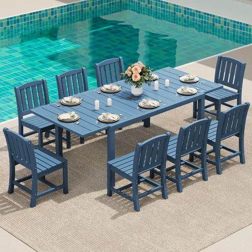 Miniatura 30 de SERWALL Juego de comedor para exteriores de 9 piezas, mesa de comedor expandible de 60 a 83 pulgadas y 8 sillas de polietileno de alta densidad