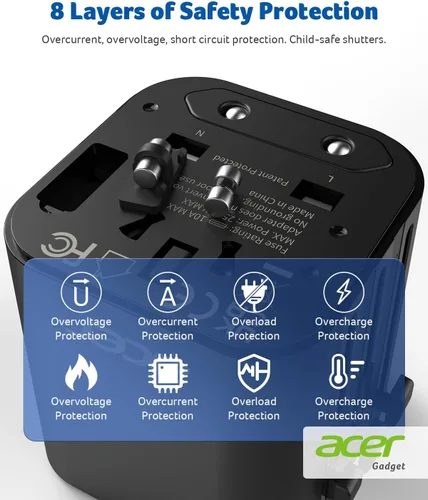 Miniatura 3 de Acer Adaptador de Enchufe de EE. UU. a Europa, Adaptador de Viaje Universal, Adaptador de Energía Internacional para EE. UU. a Europa, Reino Unido
