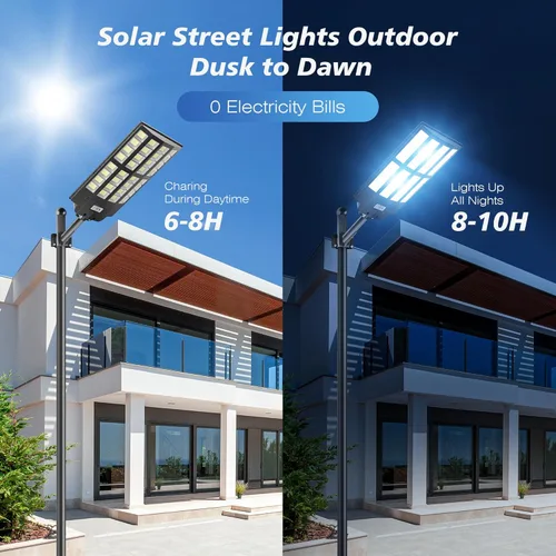 Miniatura 8 de Luces solares de calle de 8000 W para exteriores, gran angular, luces solares al aire libre del atardecer al amanecer, luz de estacionamiento