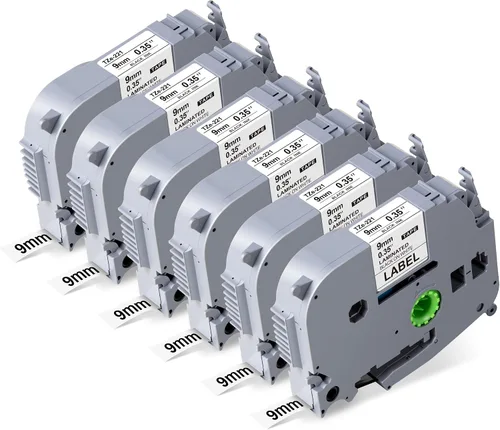 Miniatura 12 de Weemay Paquete de 4 cintas TZe-221 TZe221 compatibles con Brother TZ 0.354 in 0.35 cinta blanca laminada TZe TZ TZ221 TZ-221 3/8 etiqueta laminada