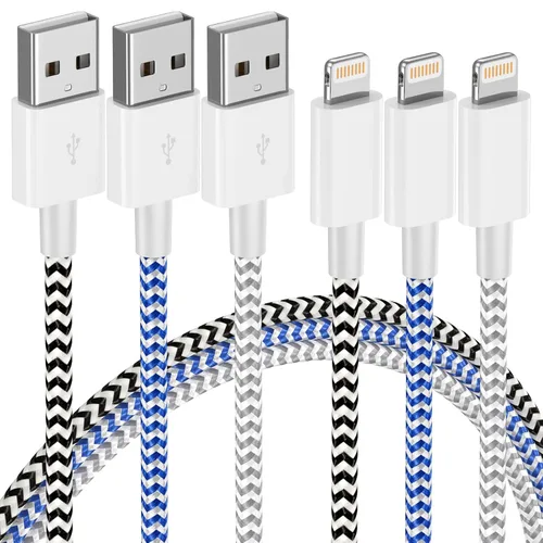 Paquete de 3 cargadores de iPhone de 3 pies [certificado Apple MFi] Cable de carga rápida de nailon trenzado para iPhone 14 13 12 11 Pro Max XR XS X