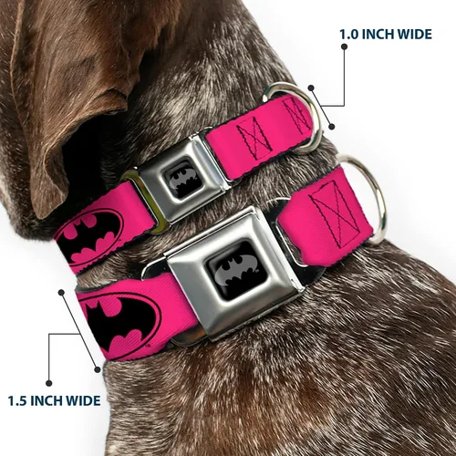 Miniatura 2 de Collar de perro hebilla de cinturón de seguridad Bat Signal 3 Fucsia Negro Fucsia 15 a 26 pulgadas 1.0 pulgadas de ancho