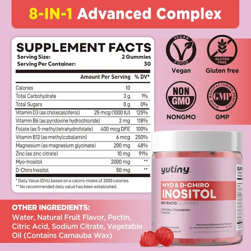 Miniatura 6 de Gomitas veganas con omega 3 de mio-inositol y D-Chiro Inositol para mujer