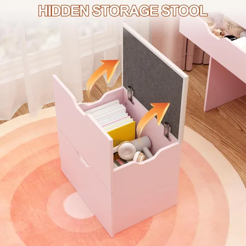 Miniatura 5 de Escritorio de tocador 3 en 1 para dormitorio con espejo iluminado superior abatible, tocador de maquillaje compacto de 17.9 pulgadas con 3 cajones