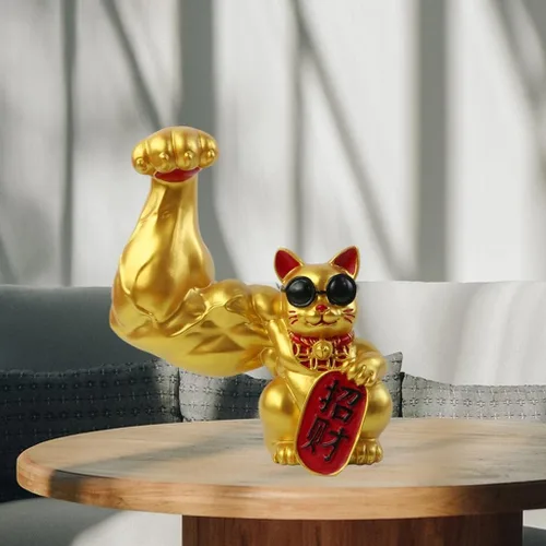 Miniatura 5 de Prettyia Estatua de gato de la suerte, brazo agitador de gato de la suerte, brazo musculoso de mano gigante, decoración de gato agitado, gato