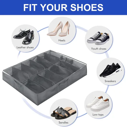 Miniatura 3 de Surblue Organizador de almacenamiento de zapatos debajo de la cama, solución de almacenamiento de zapatos debajo de la cama, 2 cremalleras de metal