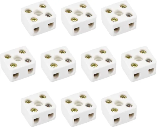 uxcell Bloques de terminales de cerámica de 2 vías Conectores de cerámica de porcelana de alta temperatura 0.846x0.768x0.559 in para cable de cable