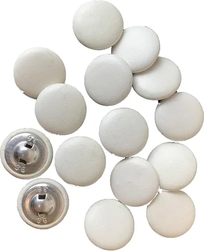 Miniatura 59 de Heyiwell 30 botones redondos cubiertos de cuero con vástago de metal, para vestidos de novia, camisas, vestidos, manualidades de costura (beige, mm)