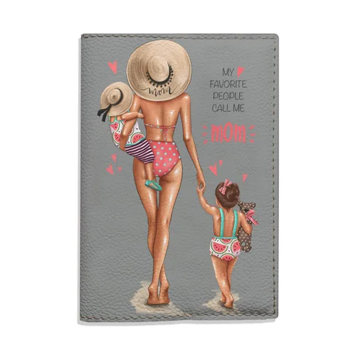 Miniatura 4 de Summer passport holder for women - Mom with Daughter and Son, Eco Leather Wallet Organizer, Personalized Cover for documents