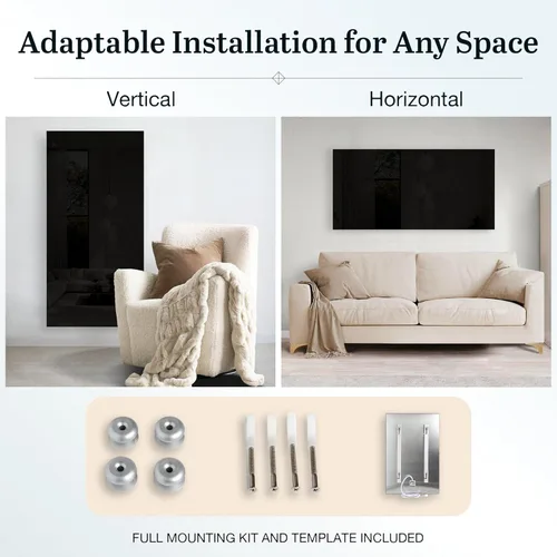 Miniatura 7 de Panel de calentador de pared infrarrojo de vidrio negro 600 W, panel de calor radiante eléctrico de 24 x 35 pulgadas, calentador de espacio