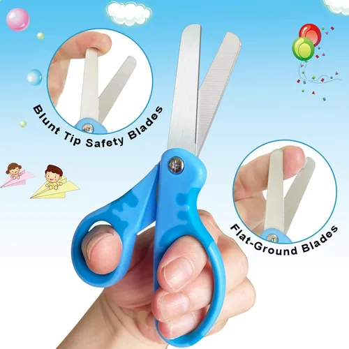 Miniatura 4 de Tijeras para niños, tijeras de 5 pulgadas con cubierta, tijeras de punta roma para estudiantes con agarre cómodo, seguridad para papel de corte
