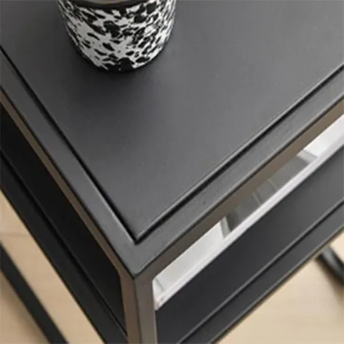 Miniatura 8 de Mesa auxiliar de metal para sofá cuadrado, estante de almacenamiento de doble capa, mesitas de noche movibles modernas, mesa auxiliar