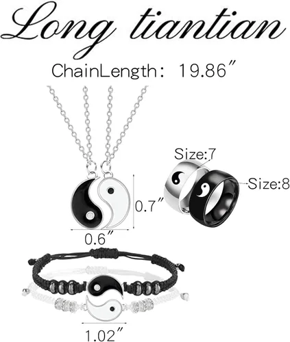 Miniatura 5 de Long tiantian Juego de 6 collares Yin Yang a juego para parejas, collar Ying Yang para 2 pulseras a juego para mejores amigos, pulseras de relación