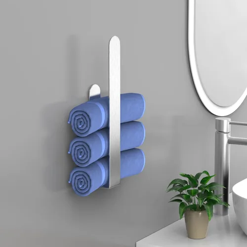 Miniatura 5 de HUFEEOH Soporte de Toalla de Mano, Barra de Toalla Autoadhesiva Soporte de Toalla para Gabinete de Cocina, Soporte de Toalla de Baño de Acero Plata