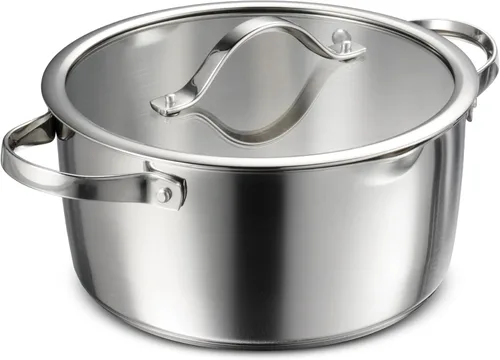 Miniatura 13 de Tramontina Tempo juego de utensilios de cocina de acero inoxidable con base de tres capas, 10 unidades con tapas de vidrio, ollas y sartenes