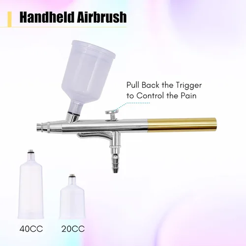 Miniatura 4 de Kit de aerógrafo con compresor, juego de cepillos de aire de mano, presión ajustable de 5 niveles de doble acción con 2 vasos de pintura