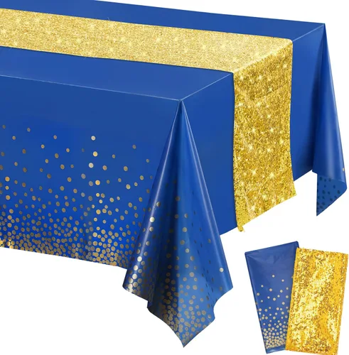 Miniatura 10 de Irenare Juego de Mantel y Camino de Mesa con Lentejuelas, Diseño de Lunares y Confeti, Cubierta de Mesa de Plástico con Purpurina, Decoraciones