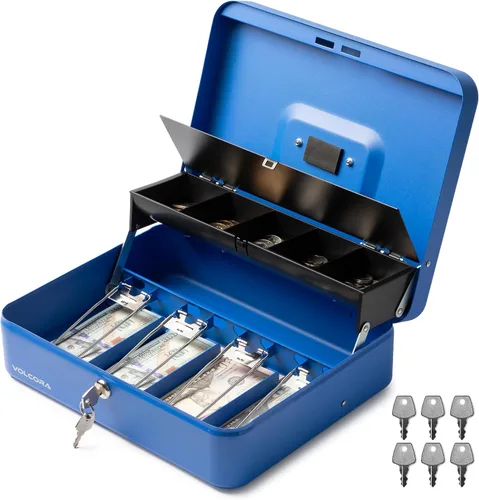 Miniatura 12 de Volcora Caja Grande de Dinero con Cerradura de Llave, Caja de Dinero de Metal para Efectivo, Caja de Seguridad con Cerradura Portátil y Bandeja