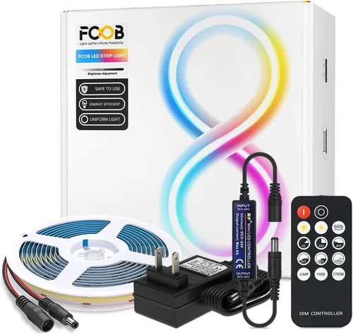 Miniatura 8 de COB - Tira de luz LED de 12 V, 4000 K, tiras de mazorca blanca natural con control remoto/aplicación, controlador Bluetooth, 16.4 pies, CRI 90+