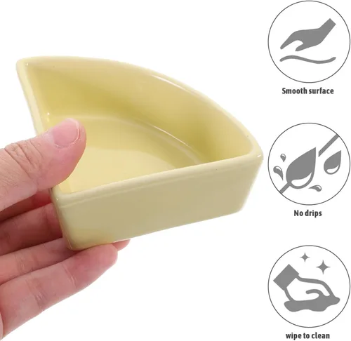 Miniatura 3 de iplusmile Cuenco de comida de cerámica para hámster, 3.03 x 3.03 x 1.37 pulgadas, comedero de agua para mascotas, fácil de limpiar, diseño sin