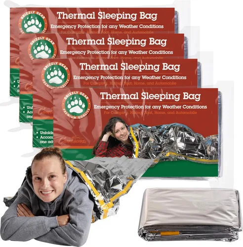 Grizzly Gear Saco de dormir térmico de emergencia resistente a la intemperie Mylar para supervivencia ante desastres | 7 pies x 3 pies | Compacto