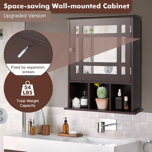 Miniatura 7 de GLACER Botiquín de baño con espejo, estante ajustable y compartimentos abiertos, armario con espejo montado en la pared, 20 x 6 x 24 pulgadas