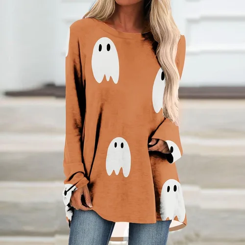 Miniatura 2 de Huilaibazo Túnica de Halloween para mujer, camisas gráficas de telaraña, blusa de manga larga fluida, túnica de talla grande para leggings