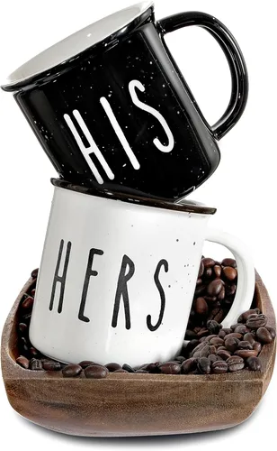 MAINEVENT Juego de 2 tazas de café de 11 onzas, bonitas tazas de café a juego para parejas para aniversario, compromiso con él y su regalo