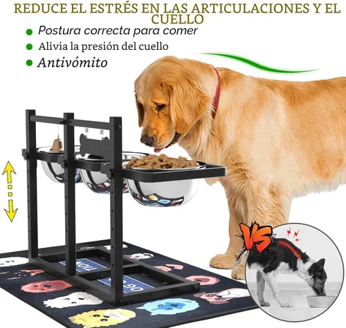 Miniatura 2 de Soporte elevado para perros medianos y grandes con comedero lento y tapete, altura ajustable de 3.9, 5.5, 7.1, 8.7, 10.2, 11.8 pulgadas, comederos