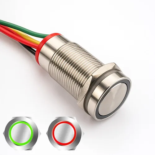 Miniatura 15 de Gebildet 2 piezas Botón de presión de cierre LED azul impermeable 110-230VAC/15Amp 16 mm Interruptor de botón de acero inoxidable impermeable