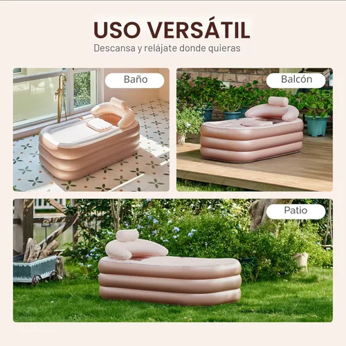 Miniatura 6 de CO-Z Bañera inflable con bomba de aire eléctrica y almohada reposacabezas para baño, bañera inflable portátil para adultos, bañera de spa Marrón
