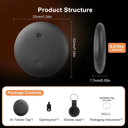 Miniatura 8 de Paquete de 1 etiqueta Air Tracker, funciona con Apple Find My (solo iOS), rastreador Bluetooth, buscador de teclas, localizador de artículos