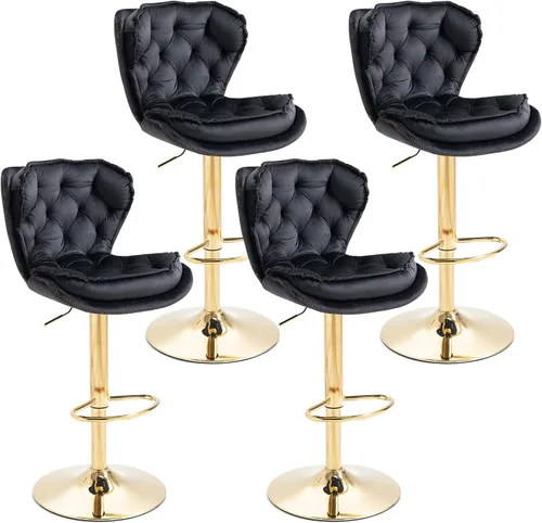 SLEERWAY Juego de 2 taburetes de bar giratorios modernos para mostrador de cocina, sillas de bar de terciopelo, taburetes de bar dorados, taburetes