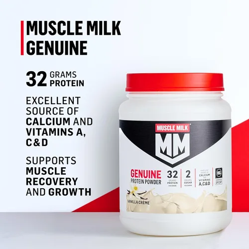 Miniatura 5 de Muscle Milk Polvo de Proteína Genuine, Crema de Banano, 1.93 Libras, 13 Porciones, 32g de Proteína, 4g de Azúcar, Calcio, Vitaminas A, C y D
