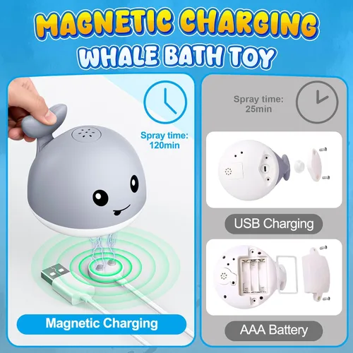 Miniatura 10 de Gigilli Juguetes de baño para bebés, juguetes de baño magnéticos recargables para niños de 1 a 3 años, bañera para niños pequeños, piscina, mesa