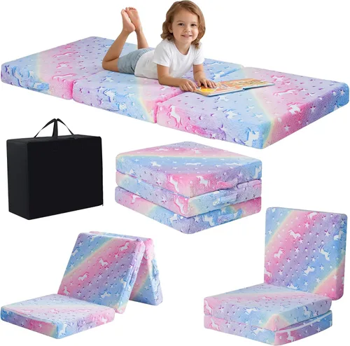 Miniatura 32 de MeMoreCool Colchón de suelo plegable para niños, Glow de 57x22 pulgadas, colchoneta para dormir y guardería para niños pequeños, futón plegable