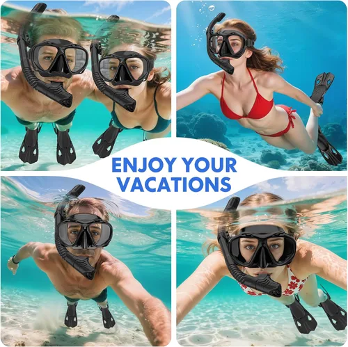 Miniatura 7 de Mask Fin Snorkel Set, Travel Size Snorkeling Gear for Adults with Panoramic View Anti-Fog Mask, Fins, Dry Top Snorkel for Swimming Training