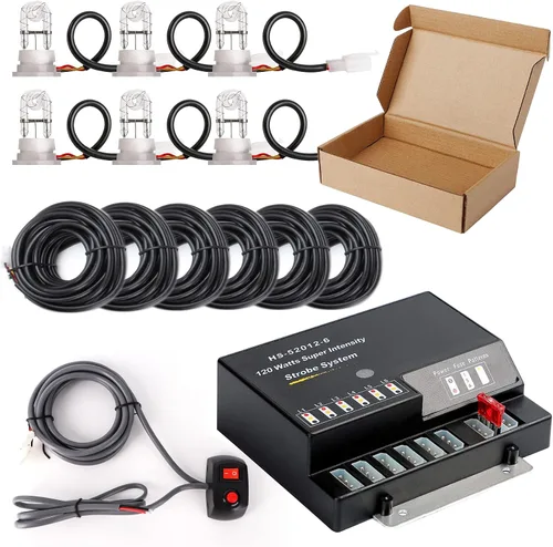 Miniatura 7 de Kit de Luces Estroboscópicas Ocultas con 6 Bombillas HID, 13 Modos Intermitentes, Función de Memoria, Cable de Alimentación de 16 Pies con Blanco 6