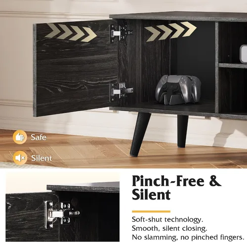 Miniatura 6 de WLIVE Soporte de TV moderno Mid-Century para TV de 55/60 pulgadas, centro de entretenimiento con almacenamiento y estantes ajustables, consola Negro