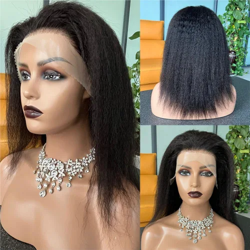 Miniatura 2 de Peluca de cabello humano liso natural de 14 pulgadas, sin pegamento, peluca de encaje frontal de 13 x 4, línea de cabello prearrancada con cabello