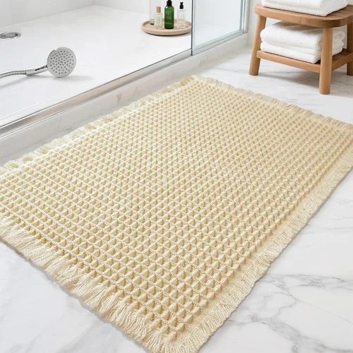 Alfombras de Baño con Textura Waffle, Tapetes de Baño Bohemios Súper Absorbentes, Tapetes Antideslizantes para Ducha, para Piso de Baño y Bañera,